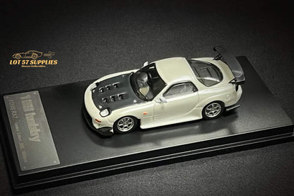 Pearl white Mazda FD3S RX-7 diecast model in 1:64 scale with detailed features, from Lot57Supplies Diecast Shop.