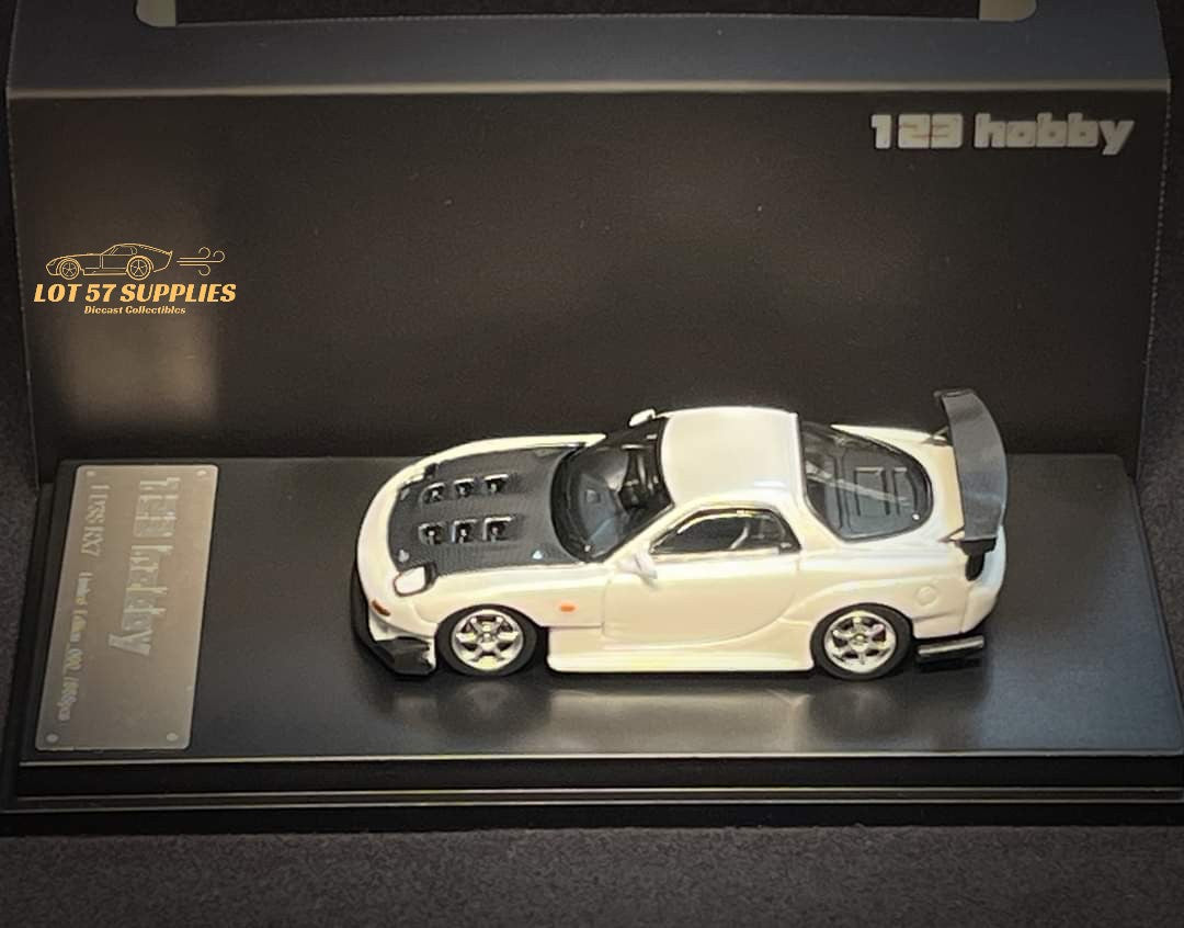 Pearl white Mazda FD3S RX-7 diecast model car in 1:64 scale from 123 Hobby by Lot57Supplies Diecast Shop.