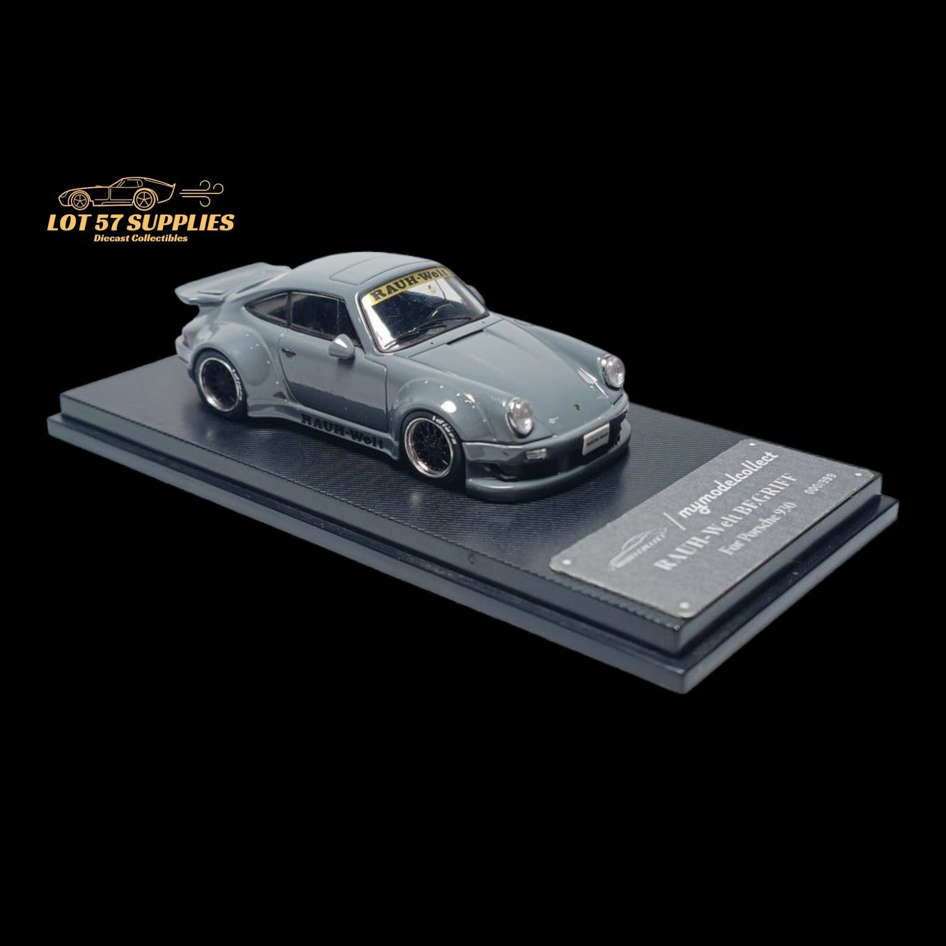 Diecast Porsche RWB 930 Ducktail model in 1:64 scale by Lot57Supplies, featuring detailed design and vibrant paint.