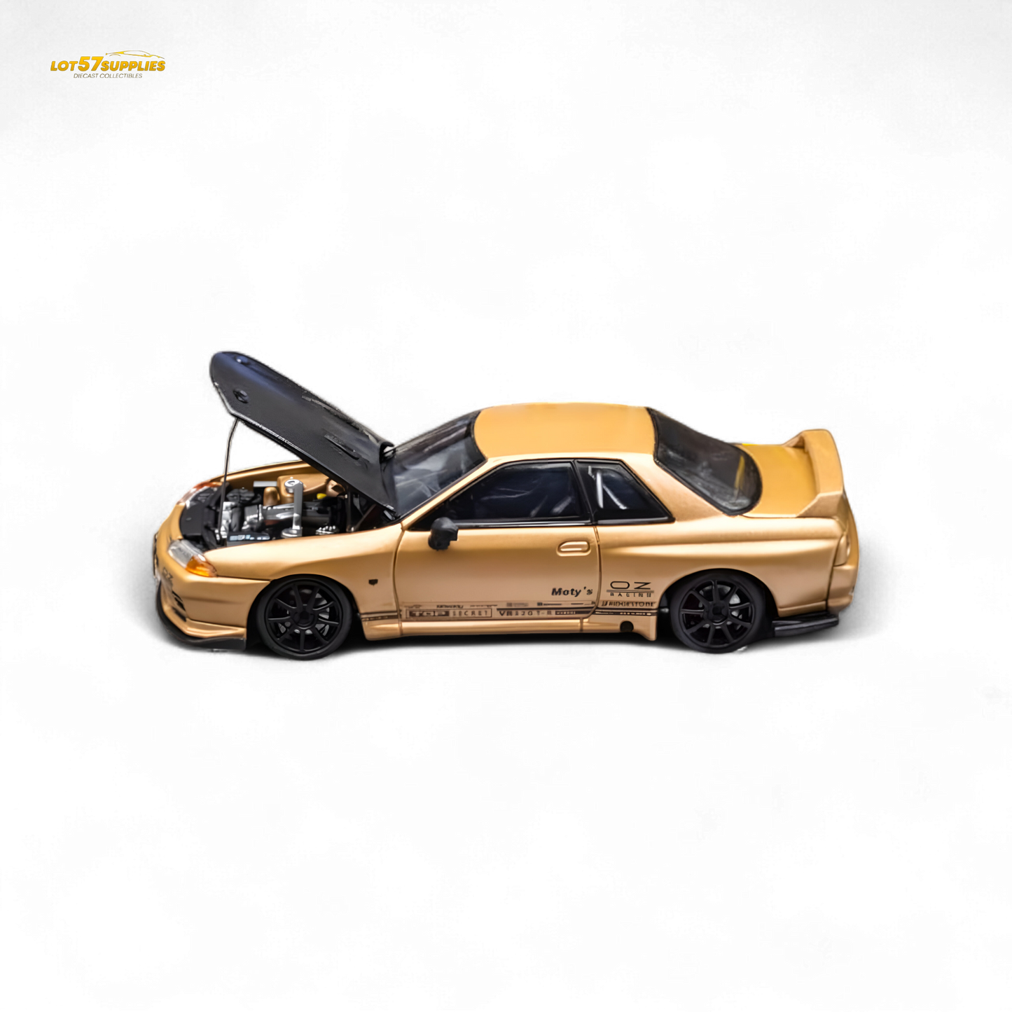 Gold Focal Horizon Nissan Skyline GT-R R32 diecast car, 1:64 scale, detailed model from Lot57Supplies Diecast Shop.