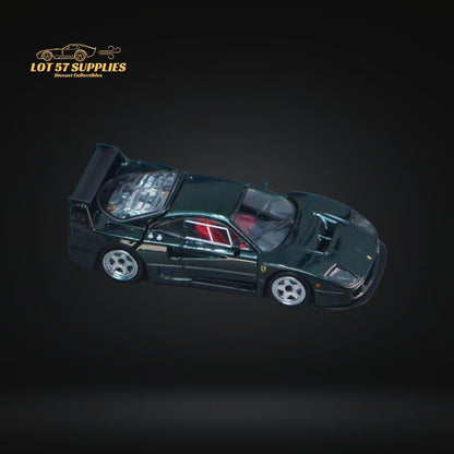 Ferrari Stance Hunters 1:64 diecast model in British Green, featuring detailed design of the Ferrari F40 LM racing car.