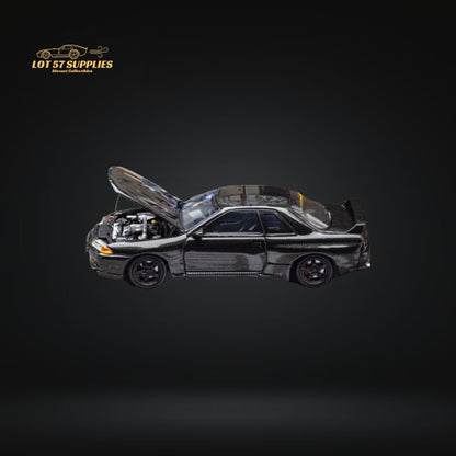 Nissan Skyline R32 Nismo S-Tune diecast model car in 1:64 scale by Lot57Supplies, detailed black and red design.