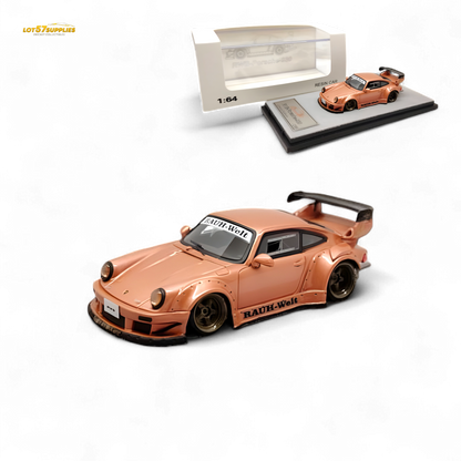 Champagne gold Porsche RWB 930 diecast model by Lot57Supplies, scaled 1:64, detailed miniature car with realistic features.