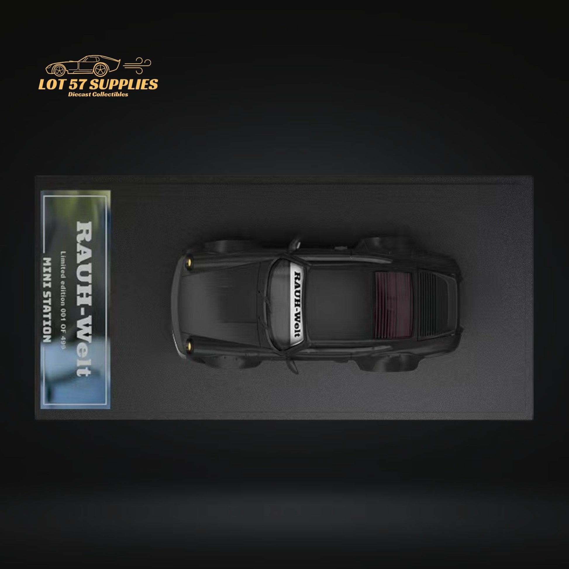 Mini Station Porsche RWB 964 diecast model in Samurai Black, 1:64 scale, showcasing detailed Porsche design and RWB styling