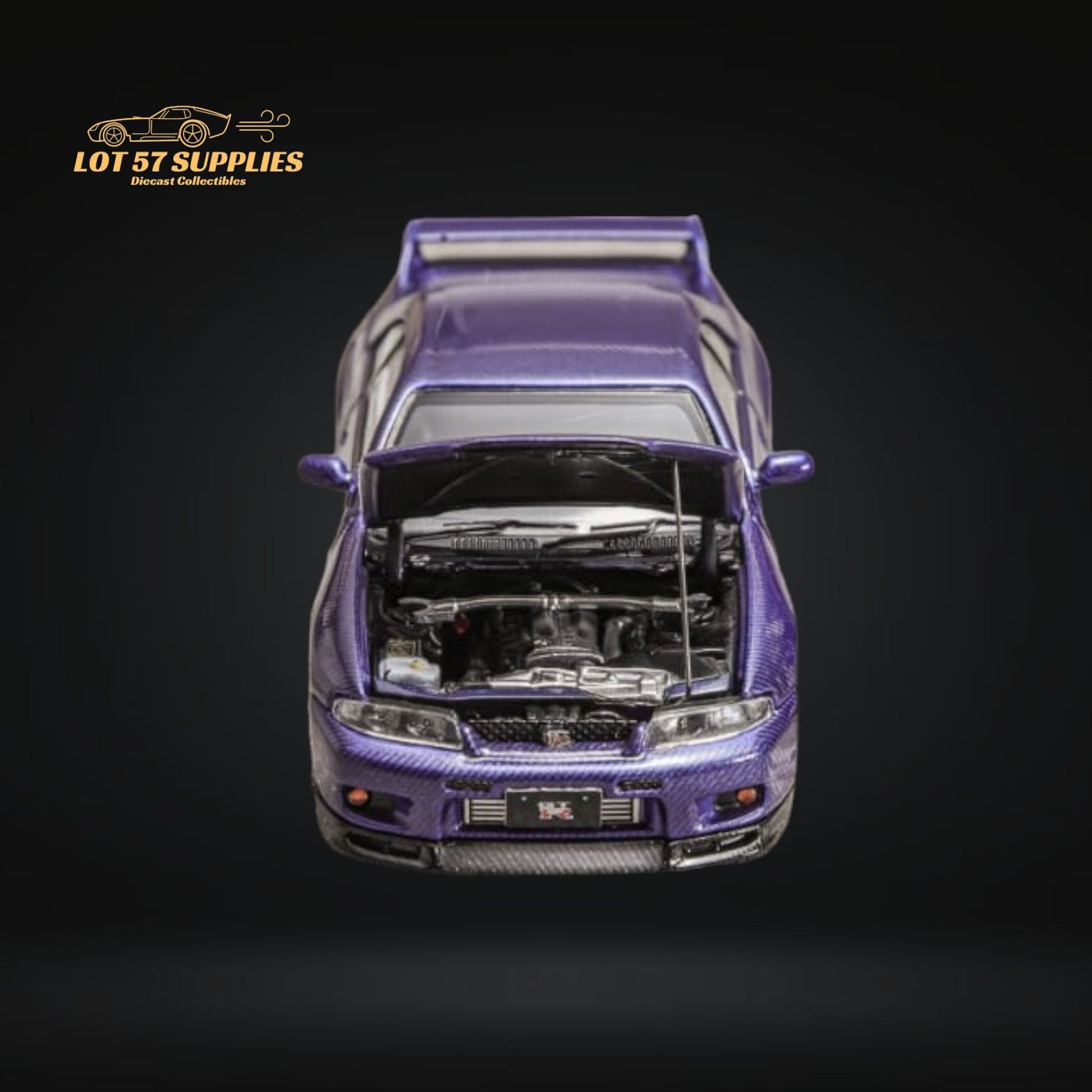 Purple Focal Horizon Nissan Skyline R33 diecast model in 1:64 scale, detailed miniature car from Lot57Supplies Diecast Shop.