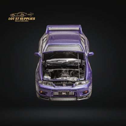 Purple Focal Horizon Nissan Skyline R33 diecast model in 1:64 scale, detailed miniature car from Lot57Supplies Diecast Shop.