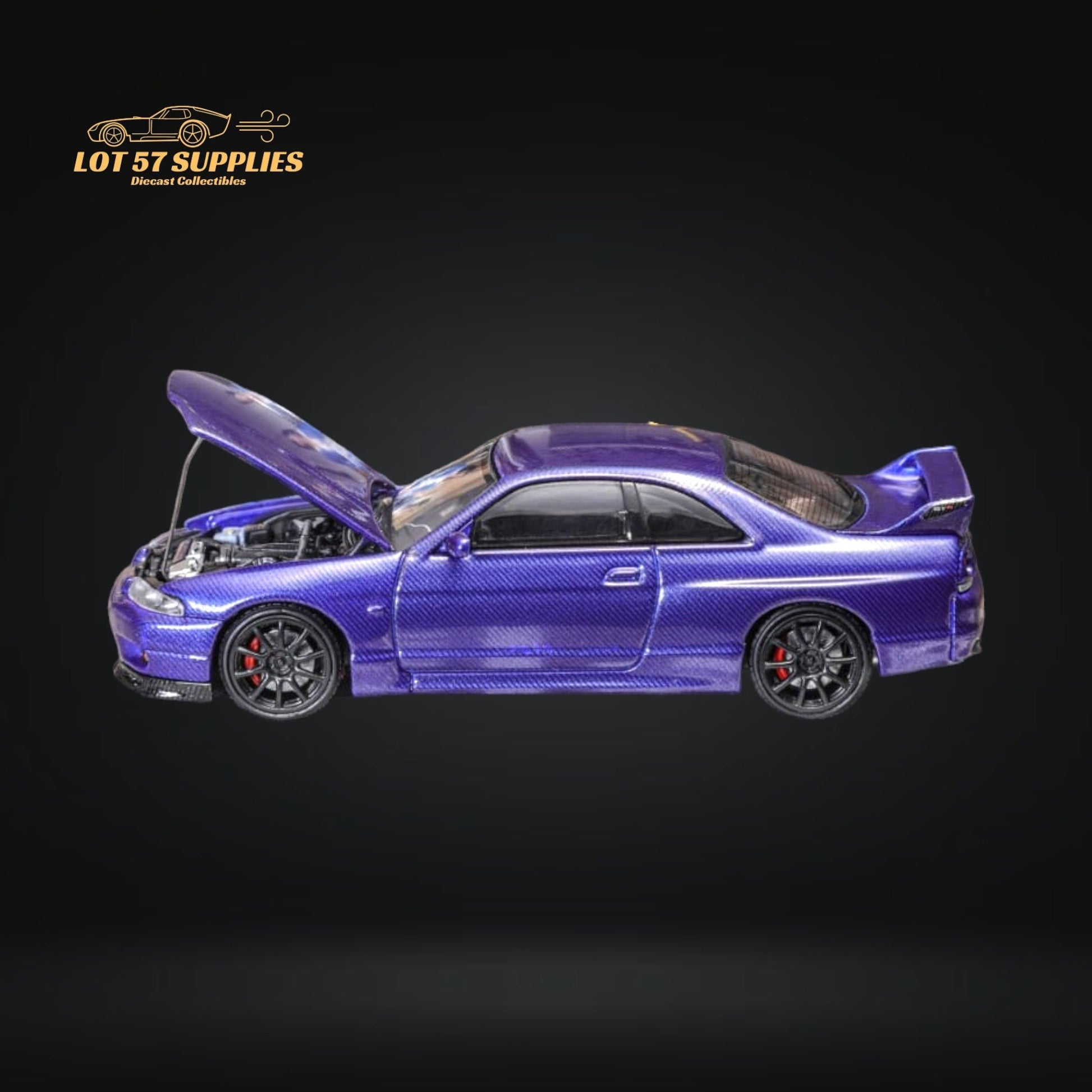 Purple Focal Horizon Nissan Skyline R33 diecast car, 1:64 scale, detailed miniature model by Lot57Supplies Diecast Shop.
