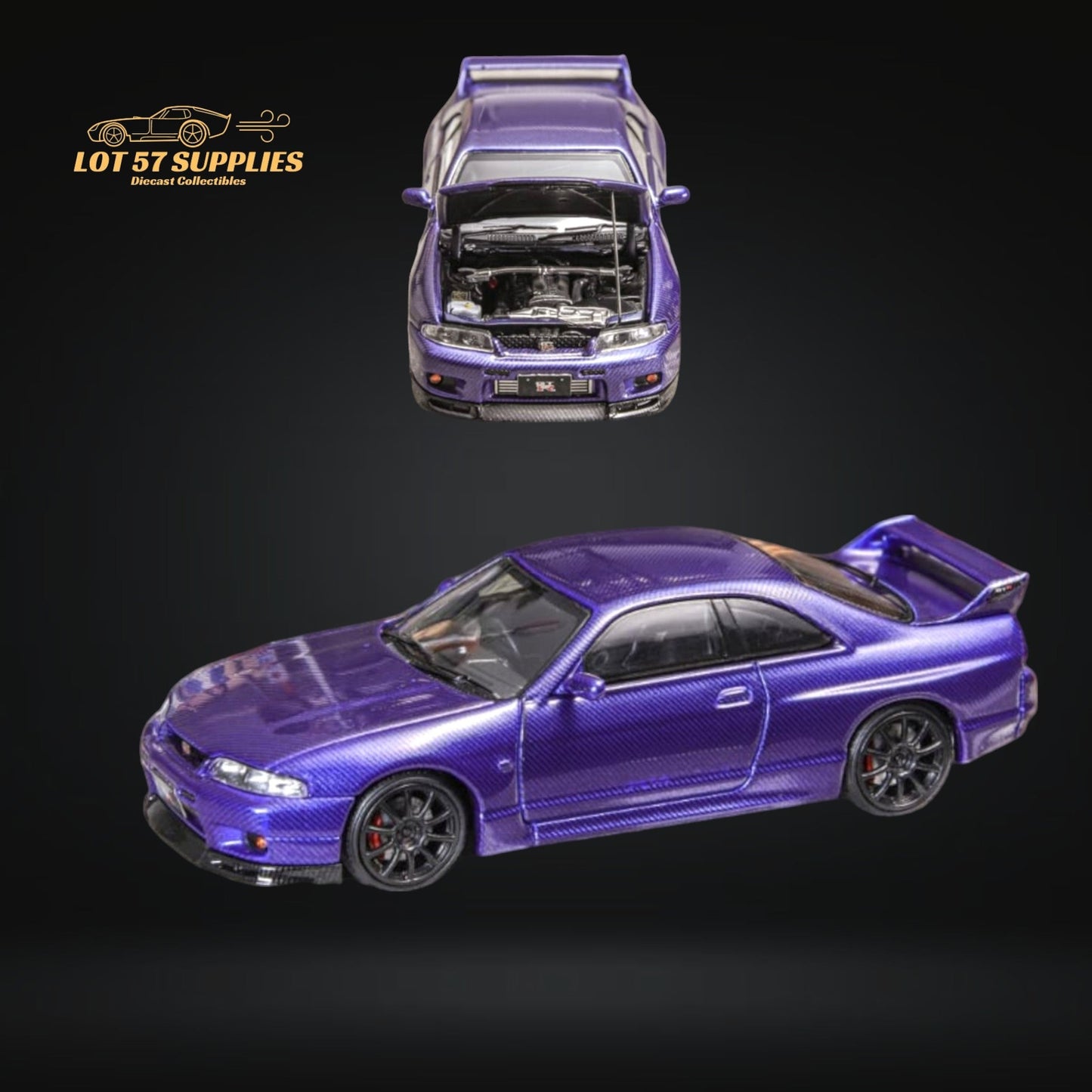 Purple Focal Horizon Nissan Skyline R33 diecast car in 1:64 scale, detailed model from Lot57Supplies Diecast Shop.
