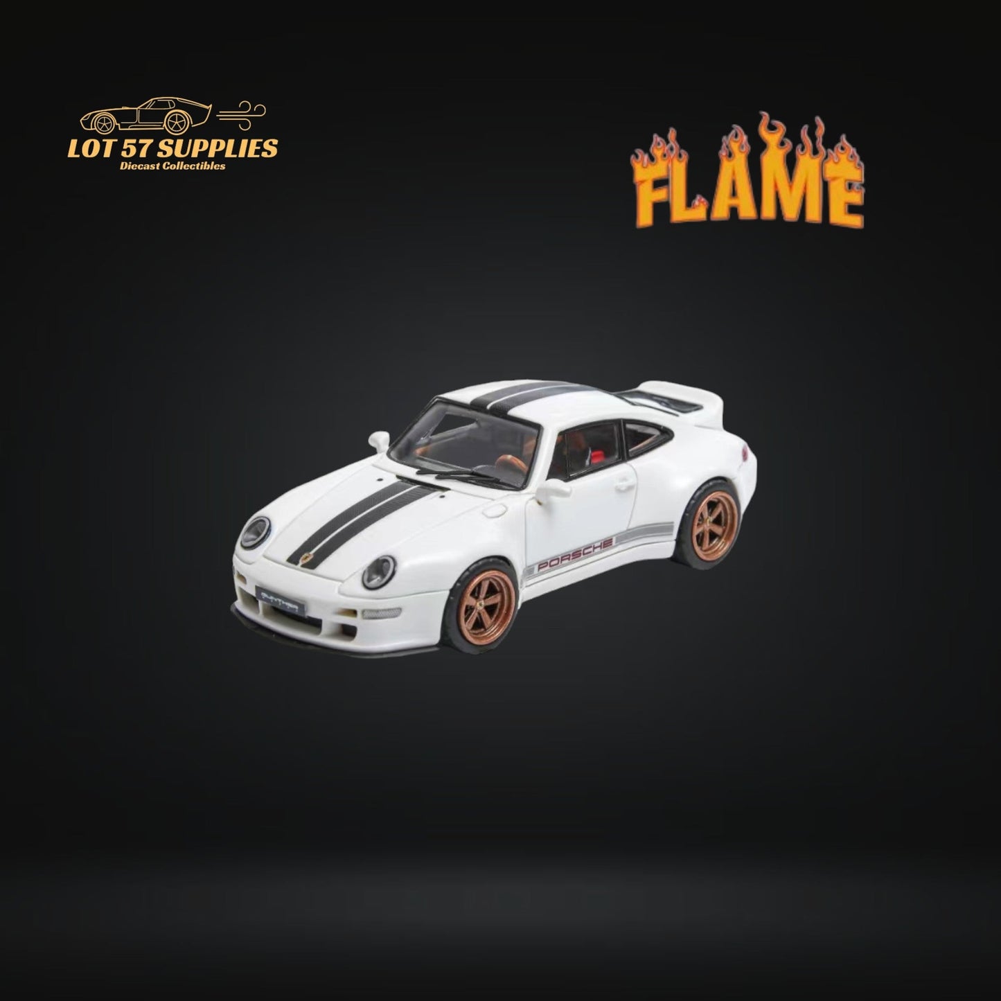 White Flame Model Porsche 911 Gunther Werks 400R diecast car in 1:64 scale, detailed miniature collectible.