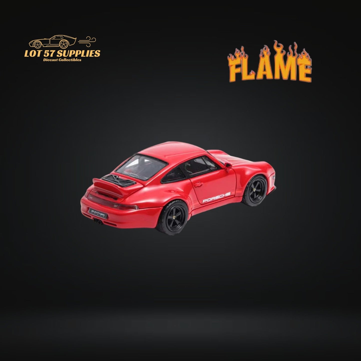 Red Flame Model Porsche 911 Gunther Werks 400R diecast car, 1:64 scale, detailed miniature vehicle on display.