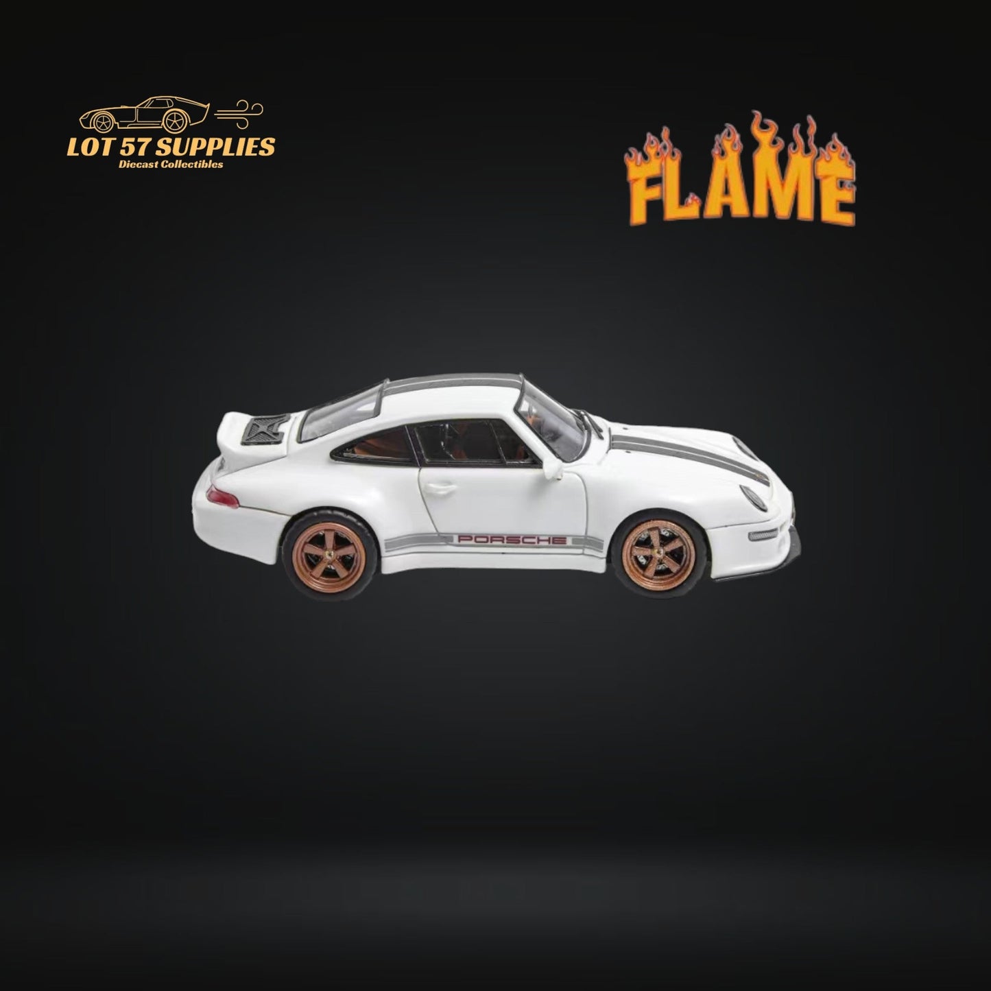 White Flame Model Porsche 911 Gunther Werks 400R diecast car, 1:64 scale, detailed miniature replica with realistic features.
