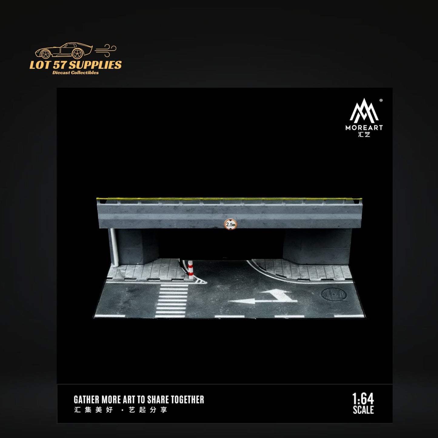 Pre-order MoreArt Overpass Scene Diorama 1:64 by Lot57Supplies Diecast Shop, detailed model with urban overpass and street scene.