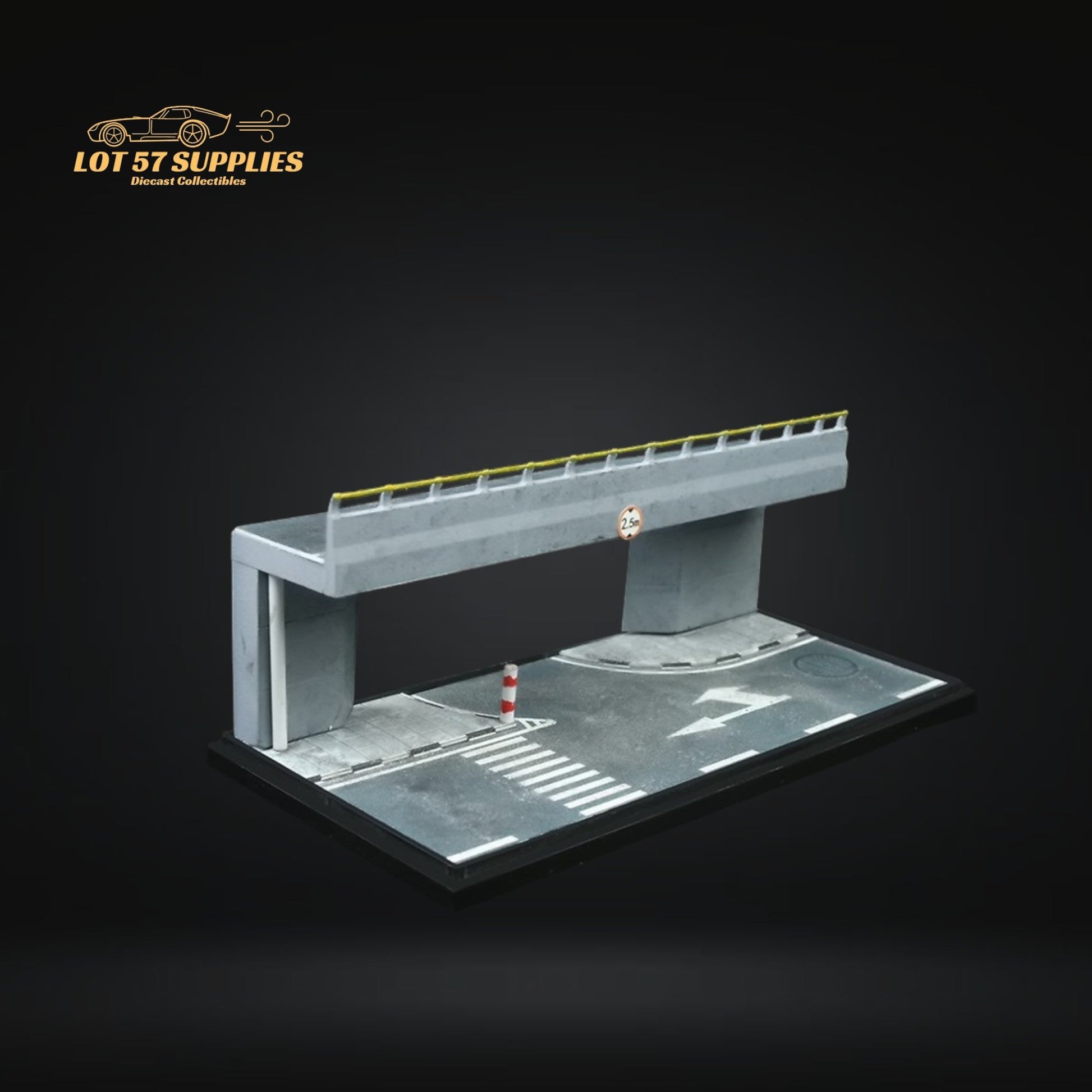 Detailed 1:64 scale MoreArt Overpass Scene diorama by Lot57Supplies Diecast Shop featuring realistic urban infrastructure elements.