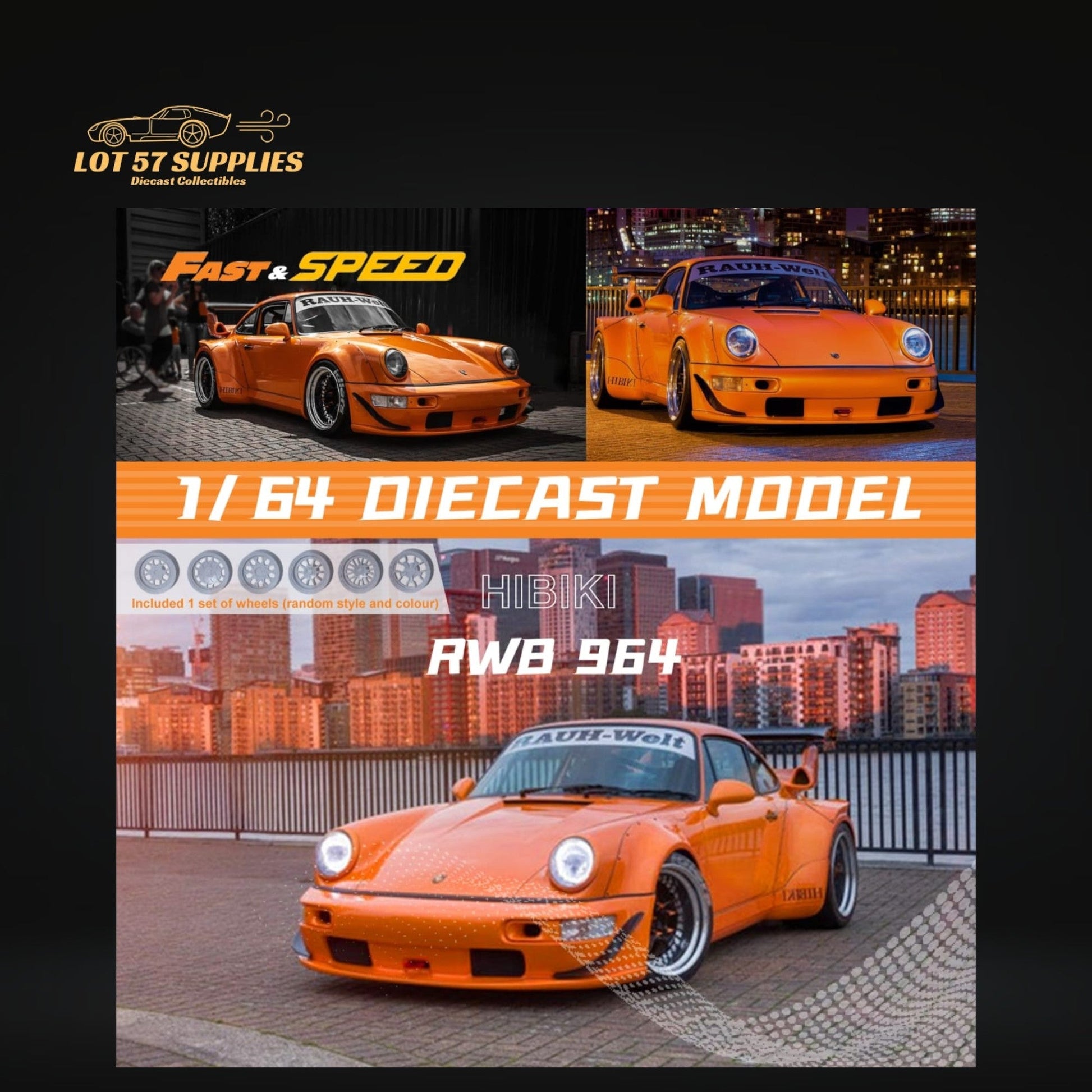 Fast Speed Porsche 964 RWB Widebody Orange 1:64 - Evergreen Kings