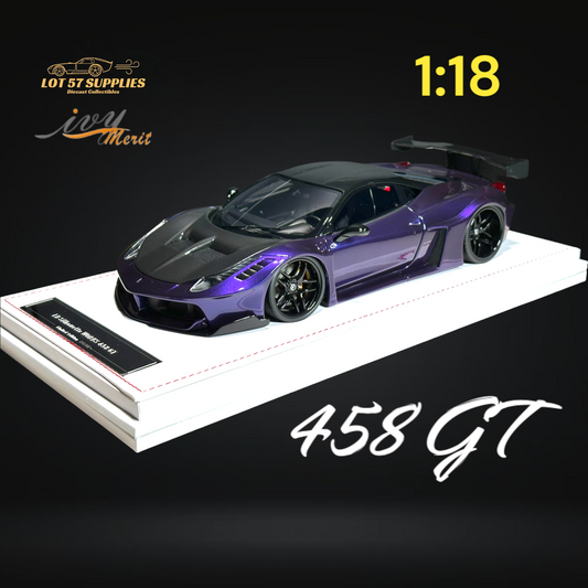 IVY MERIT Ferrari 458 GT Purple LBWK 1:18 Scale - Evergreen Kings