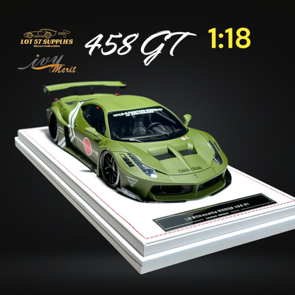 Red Ferrari 458 GT LBWK diecast model by Ivy Merit, detailed resin collectible in 1:18 scale.