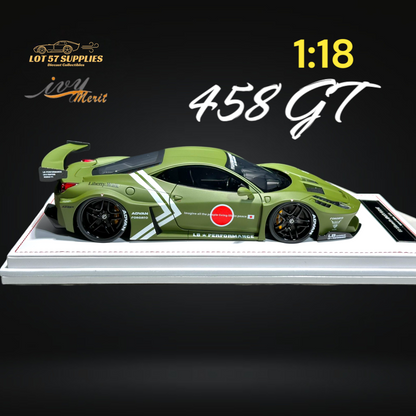 Red Ferrari 458 GT LBWK diecast model by Ivy Merit, detailed 1:18 resin car displayed on a neutral background.