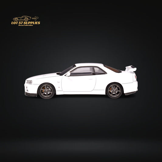 MOTORHELIX Nissan Skyline GT-R R34 Z-Tune Pearl White 1:64 - Evergreen Kings