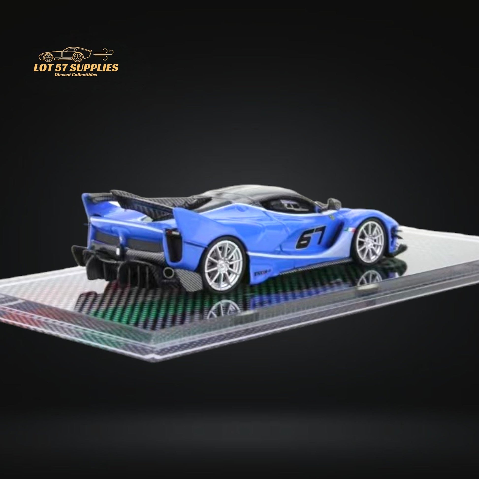 Diecast Ferrari U2 FXX-K Evo in sea blue, 1:64 scale, showcasing detailed design and vibrant color.