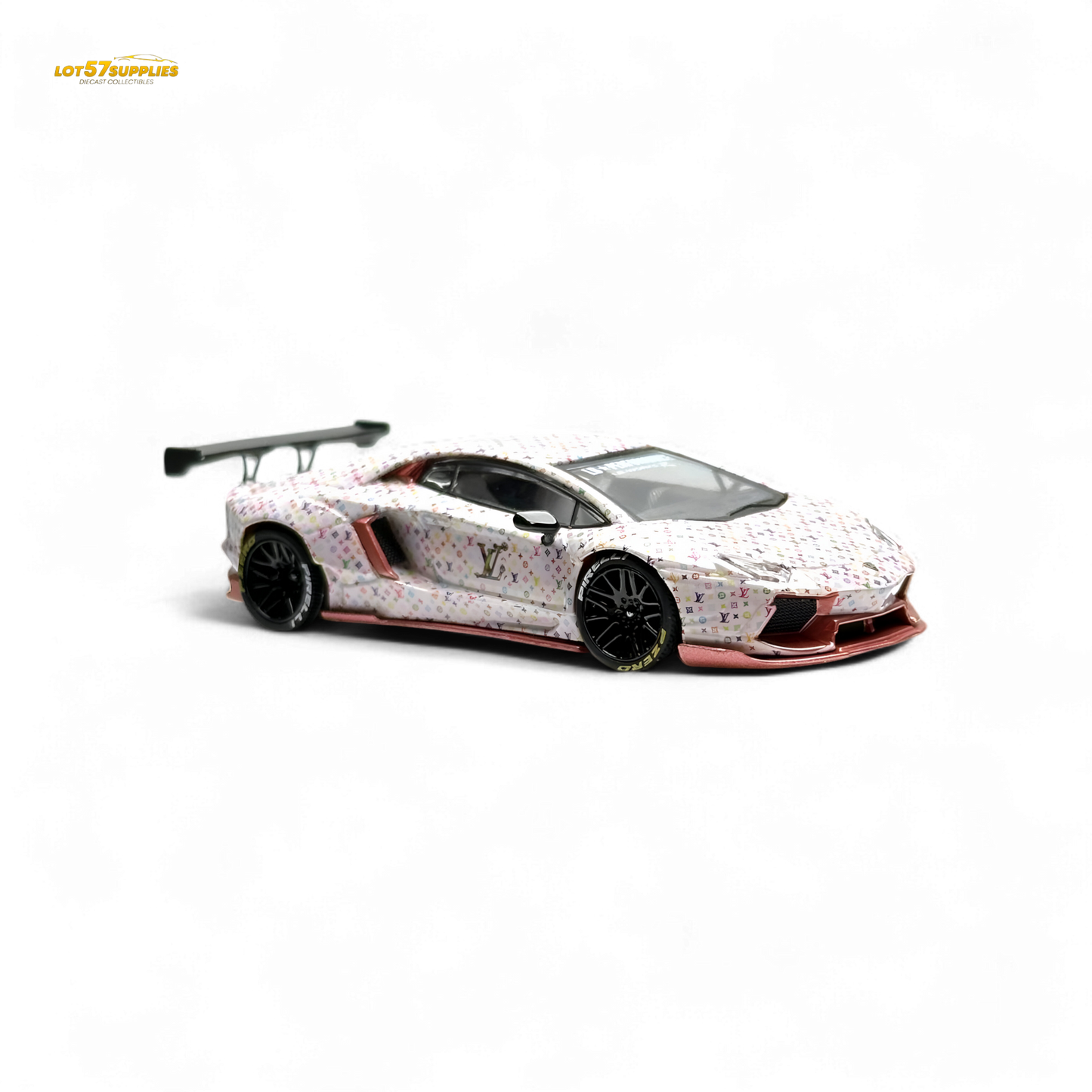 White King Model Lamborghini Aventador LP700-4 diecast car with LV livery, detailed miniature replica by Lot57Supplies Diecast Shop.