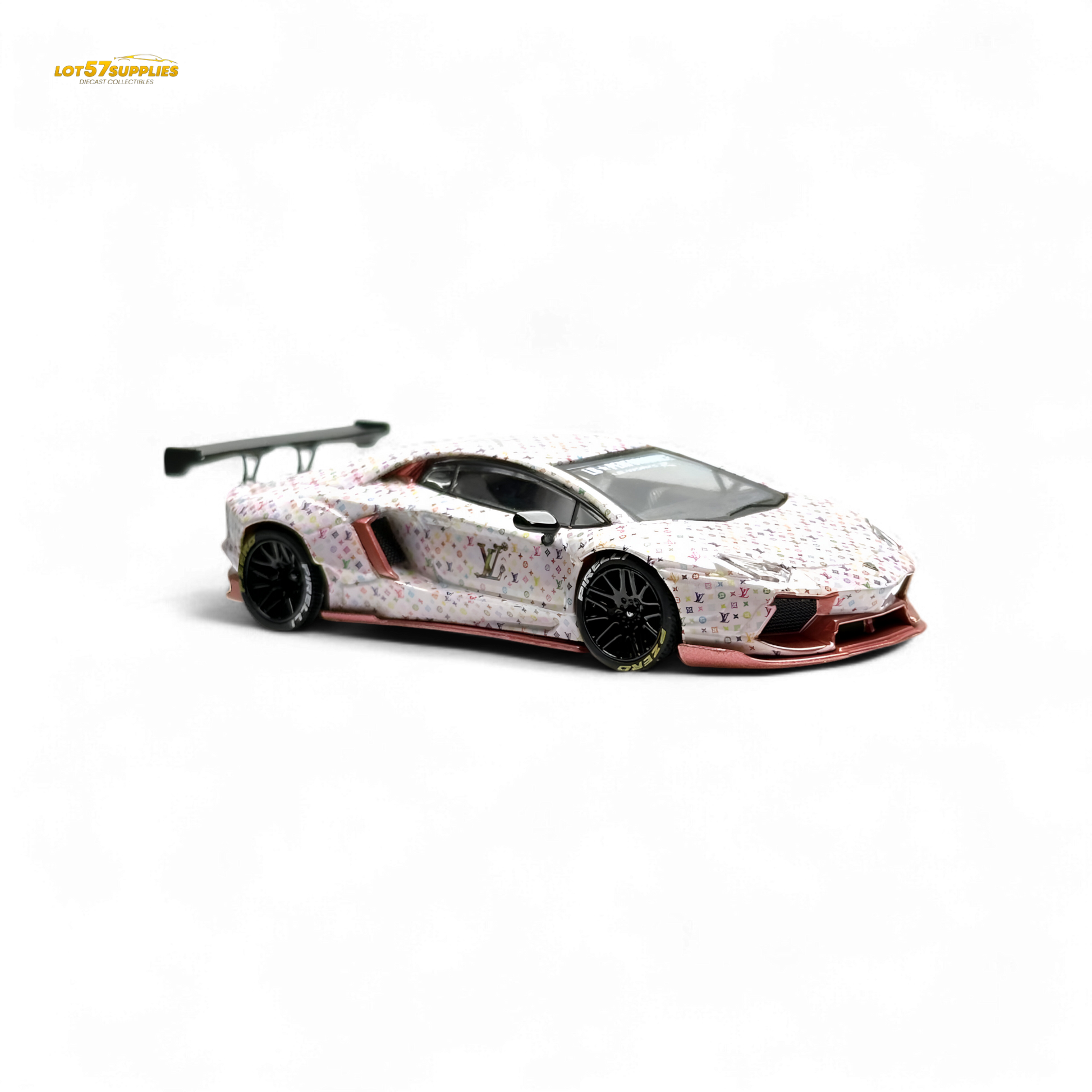 White King Model Lamborghini Aventador LP700-4 diecast car with LV livery, detailed miniature replica by Lot57Supplies Diecast Shop.
