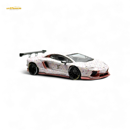White King Model Lamborghini Aventador LP700-4 diecast car with LV livery, detailed miniature replica by Lot57Supplies Diecast Shop.