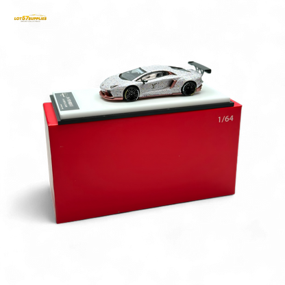 White King Model Lamborghini Aventador LP700-4 diecast car with LV livery, detailed miniature replica from Lot57Supplies Diecast Shop.