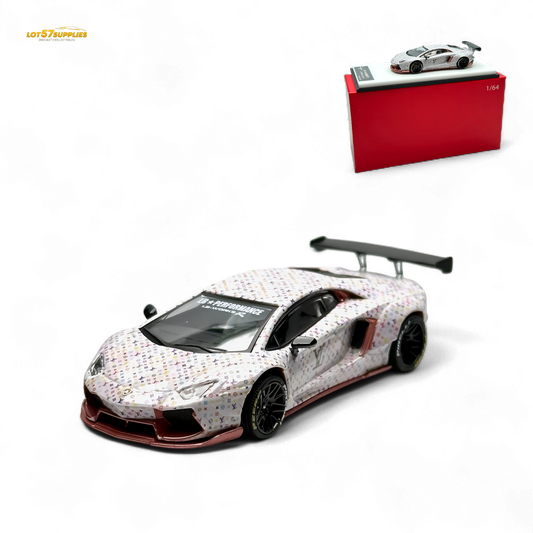 White King Model Lamborghini Aventador LP700-4 diecast car with LV livery, detailed 1:64 scale model by Lot57Supplies Diecast Shop
