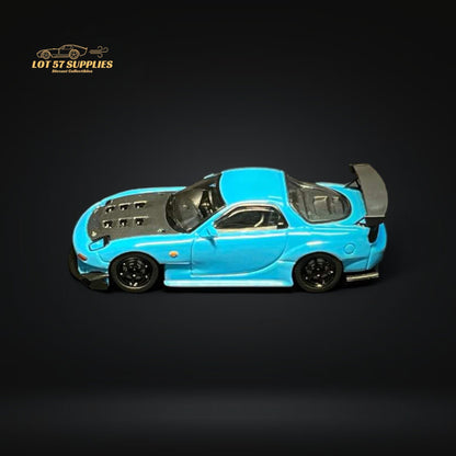 Baby blue Mazda FD3S RX-7 diecast model by Lot57Supplies, detailed 1:64 scale Mazda toy car on display.