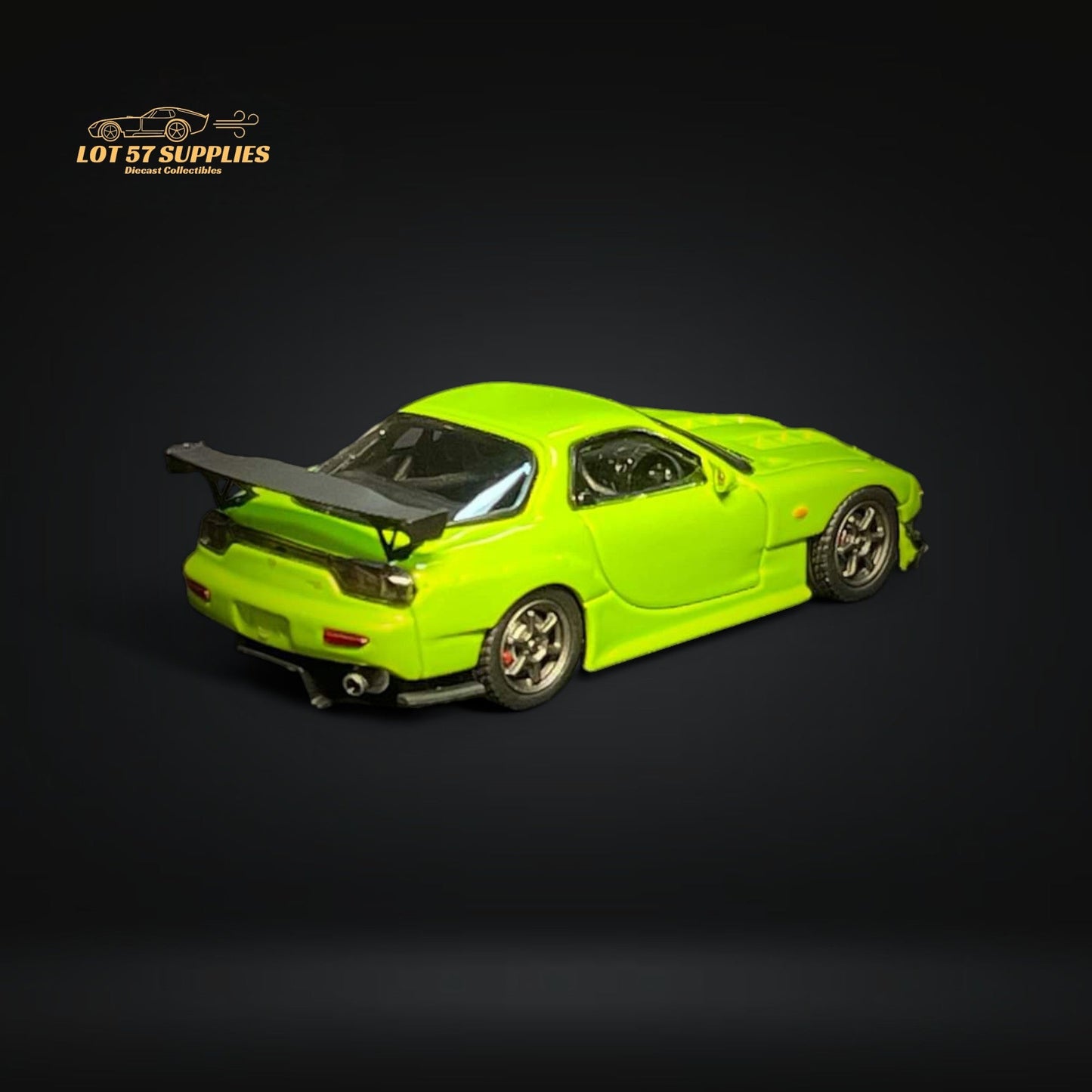 Apple green Mazda FD3S RX-7 diecast model in 1:64 scale by Lot57Supplies Diecast Shop, detailed and crafted for collectors.