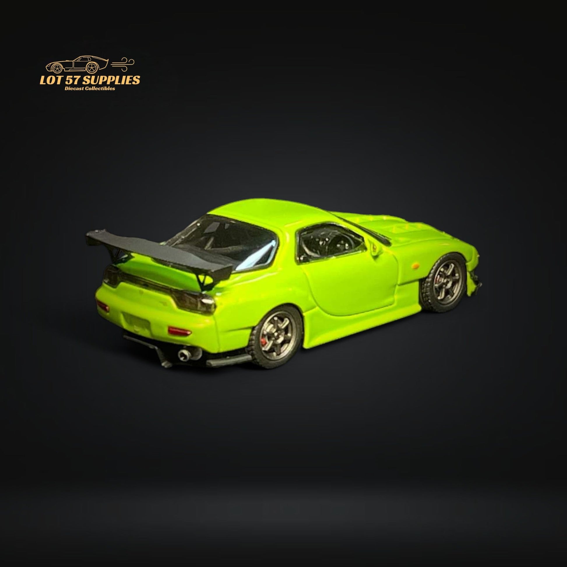 Apple green Mazda FD3S RX-7 diecast model in 1:64 scale by Lot57Supplies Diecast Shop, detailed and crafted for collectors.
