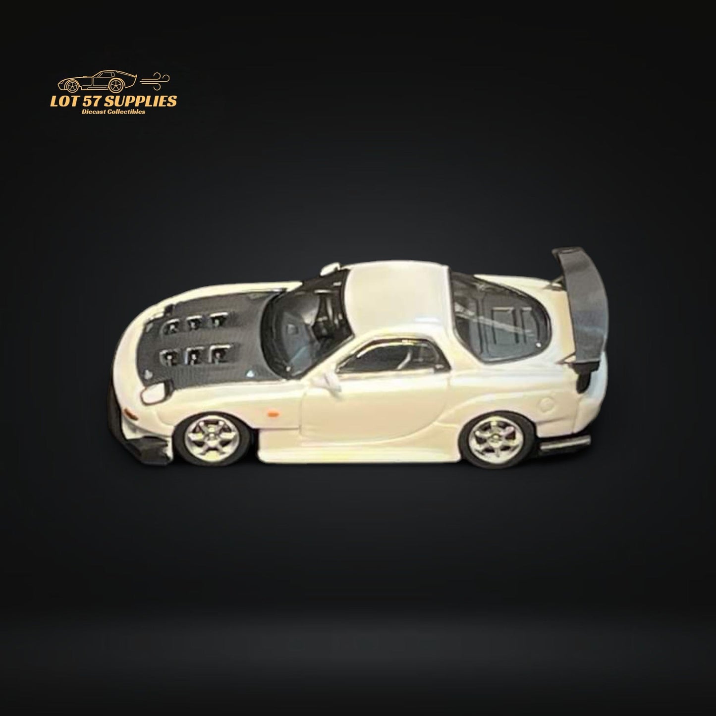 Pearl white Mazda FD3S RX-7 diecast model car, 1:64 scale, detailed replica from Lot57Supplies Diecast Shop.