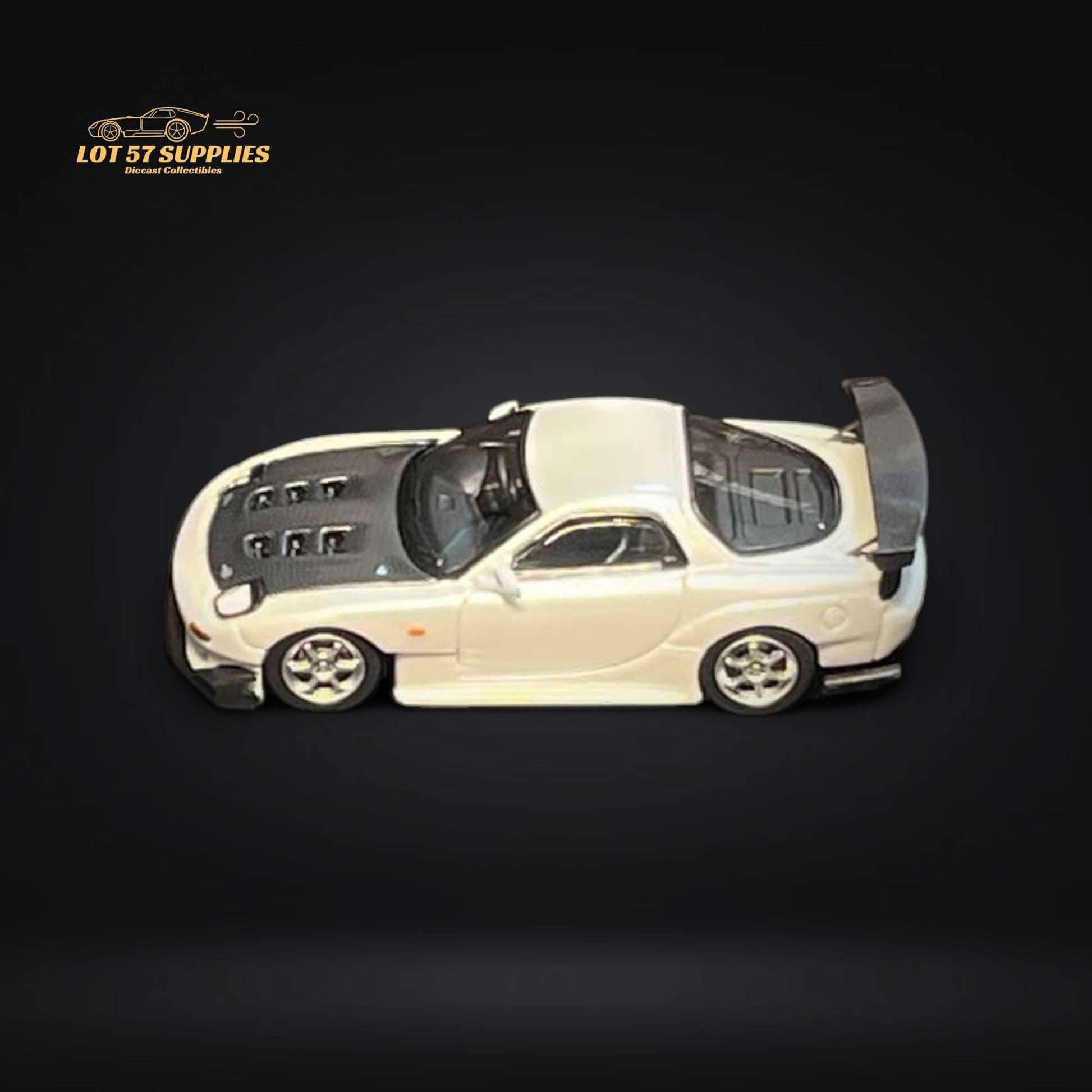 Pearl white Mazda FD3S RX-7 diecast model car, 1:64 scale, detailed replica from Lot57Supplies Diecast Shop.