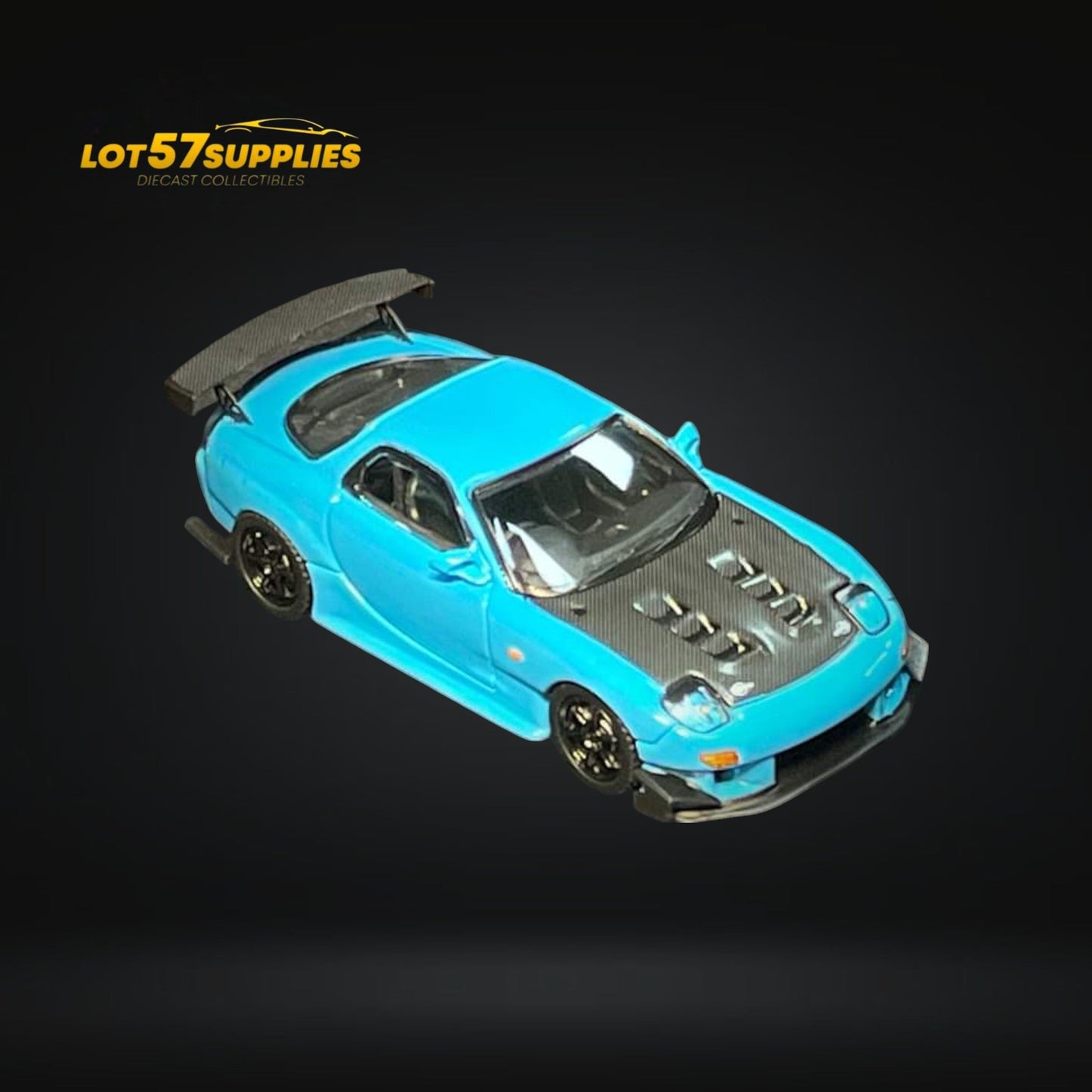 Baby blue Mazda RX-7 1:64 diecast model from Lot57Supplies, featuring detailed exterior and accurate Mazda FD3S design.