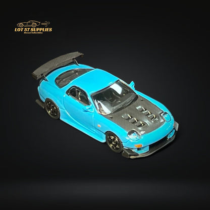 Baby blue Mazda FD3S RX-7 diecast model by Lot57Supplies, 1:64 scale, detailed miniature car for collectors.