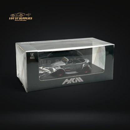 Grey HKM Volkswagen VW Beetle Convertible diecast model with shark mouth design, 1:64 scale, detailed collectible toy.