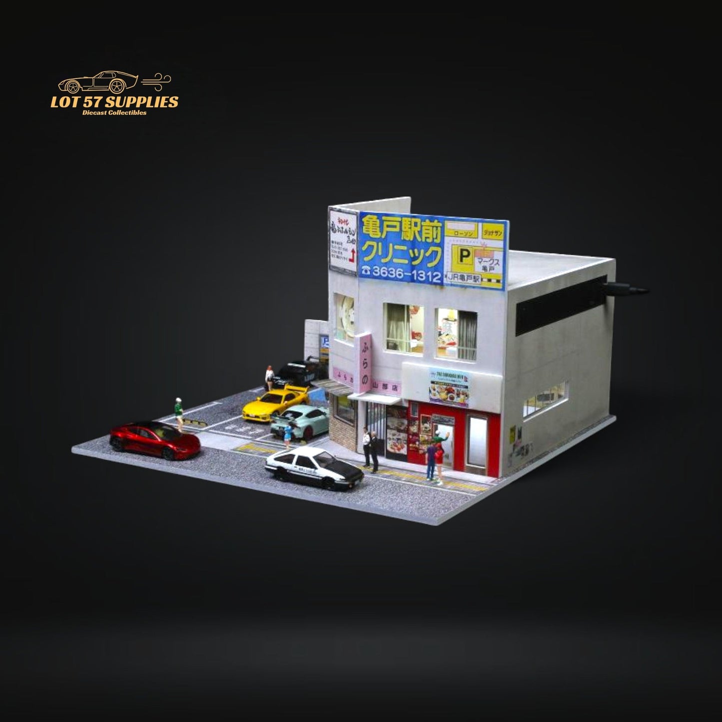 Detailed image of the MoreArt Japanese commercial building diorama in 1:64 scale, featuring realistic architectural details.