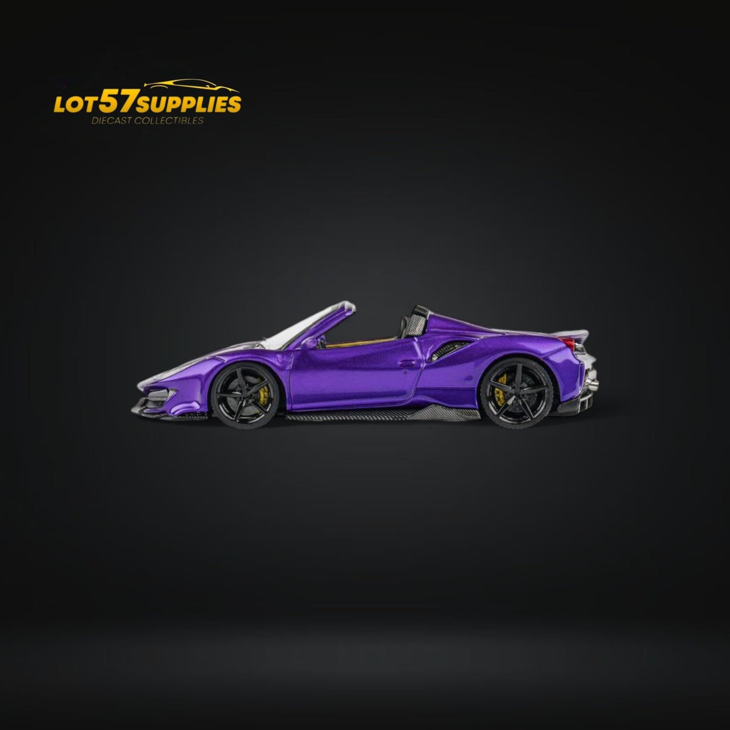Miniature Ferrari TPC Novitec 488 Roadster diecast model in deep purple, detailed 1:64 scale collectible from Lot57Supplies.