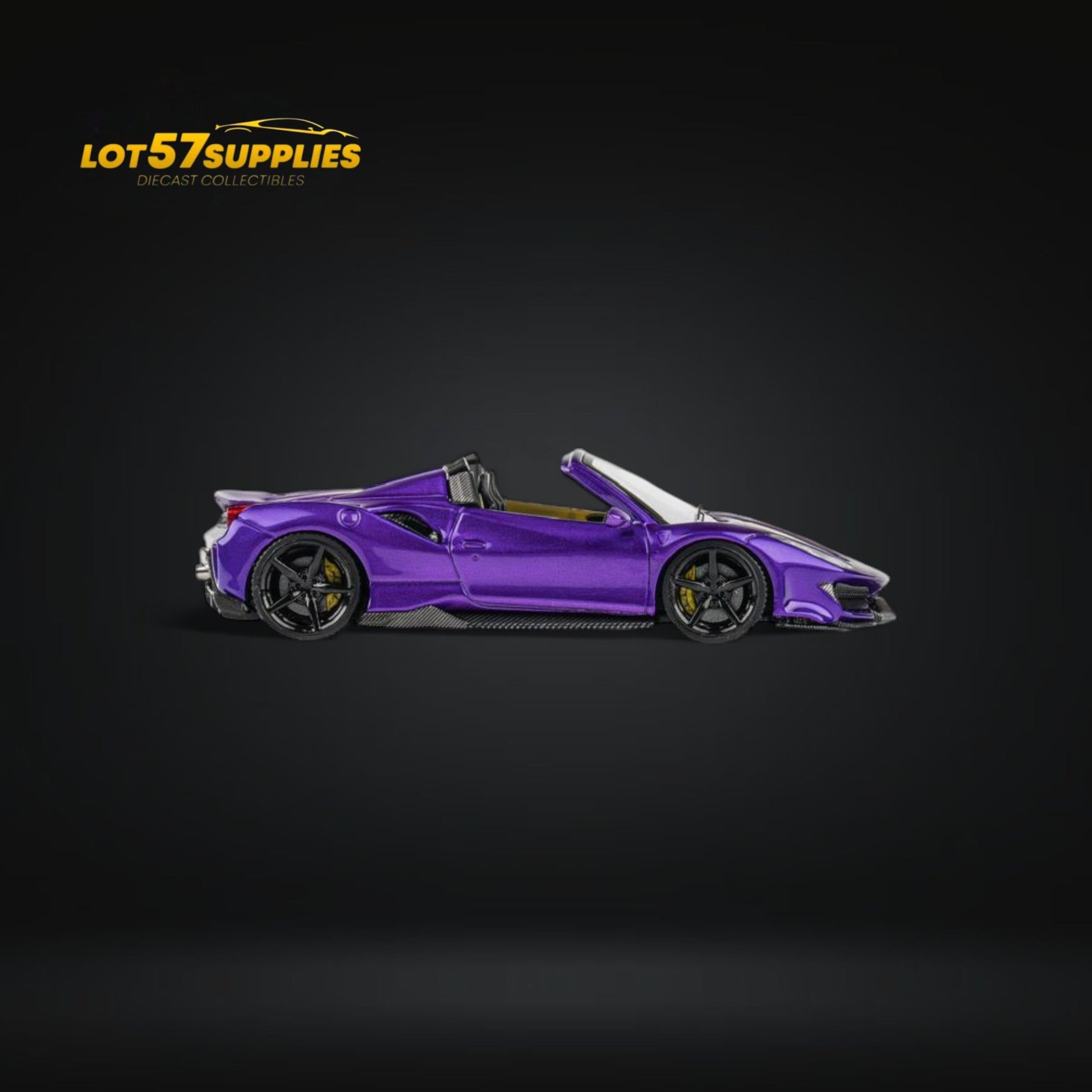 Deep purple Ferrari 488 Roadster diecast model by TPC Novitec, 1:64 scale, displayed on a plain background.