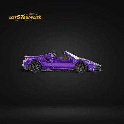 Deep purple Ferrari 488 Roadster diecast model by TPC Novitec, 1:64 scale, displayed on a plain background.
