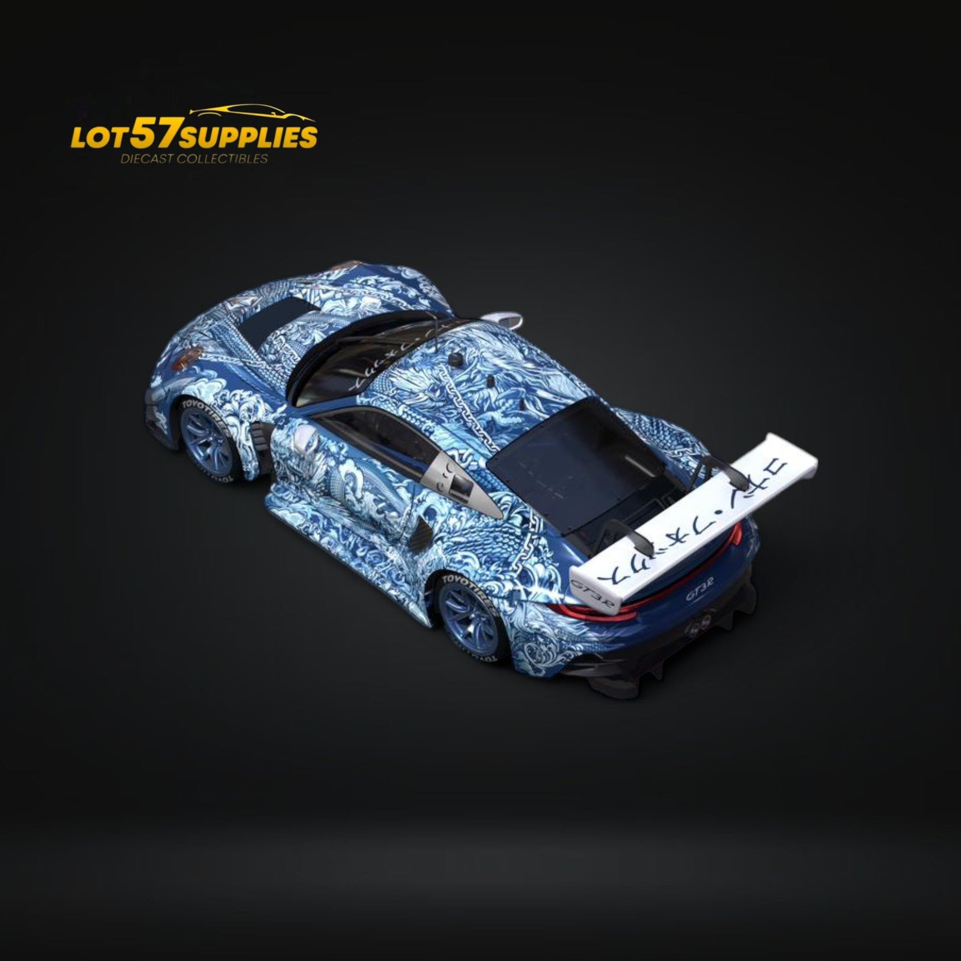 Green Ocean Porsche 911 GT3 R diecast model in 1:64 scale by Lot57Supplies Diecast Shop, detailed miniature car for collectors.