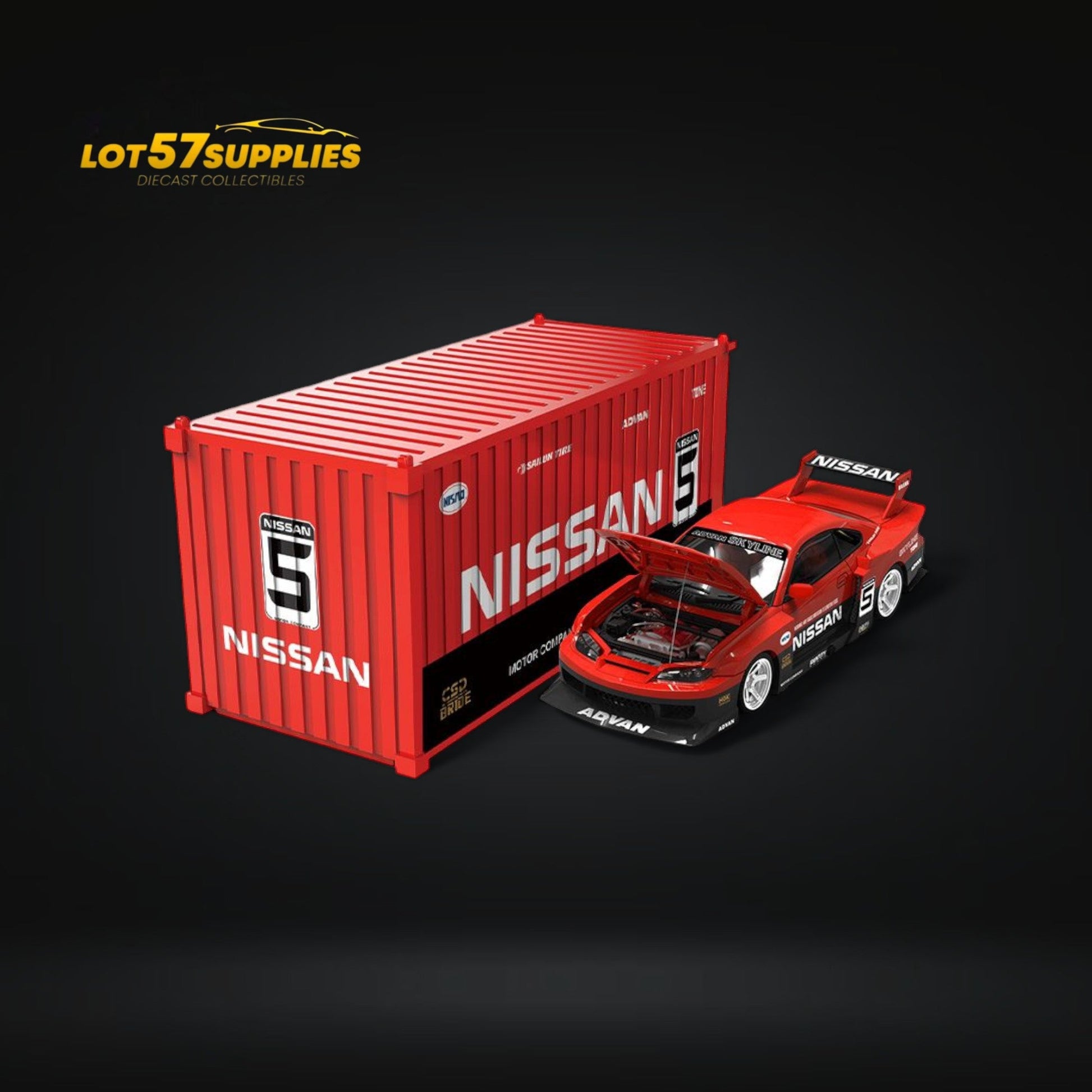 Pre-order SUPCAR Silvia S15 diecast model with Advan LBWK livery, displayed with container, 1:64 scale by Lot57Supplies Diecast Shop