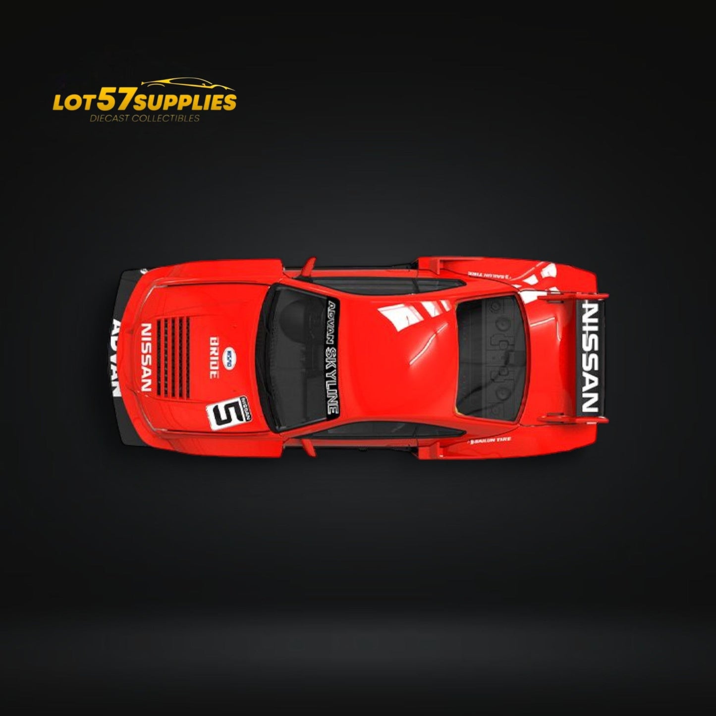 Pre-order Lot57Supplies diecast S15 Silvia model with Advan LBWK livery in container, 1:64 scale, detailed collectible car.