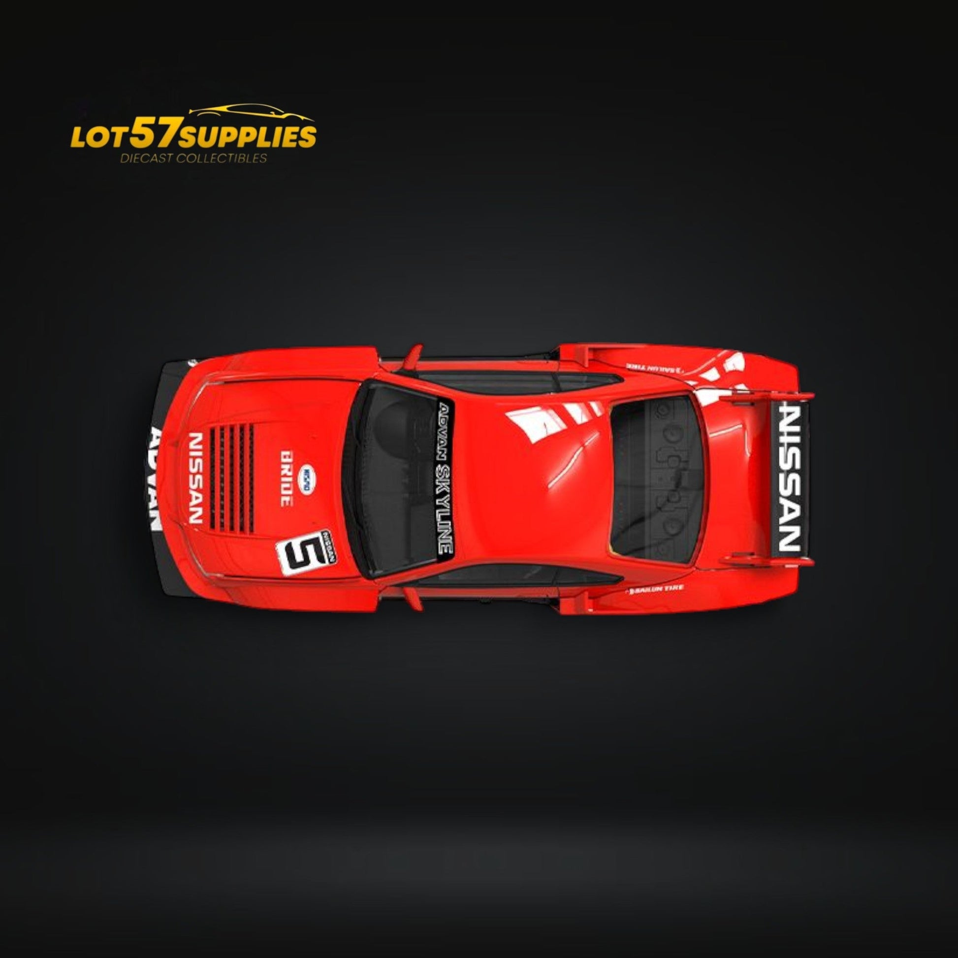 Pre-order Lot57Supplies diecast S15 Silvia model with Advan LBWK livery in container, 1:64 scale, detailed collectible car.