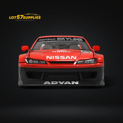 Pre-order Nissan Silvia S15 diecast model by SUPCAR with Advan LBWK livery, 1:64 scale, detailed model on display.
