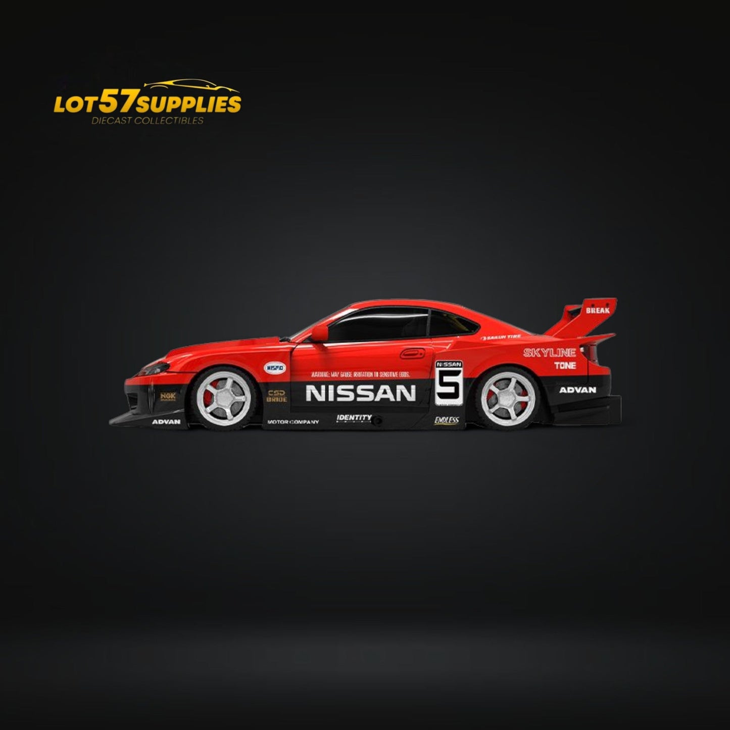 Pre-order Nissan Silvia S15 diecast model in Advan LBWK livery, 1:64 scale by Lot57Supplies Diecast Shop.