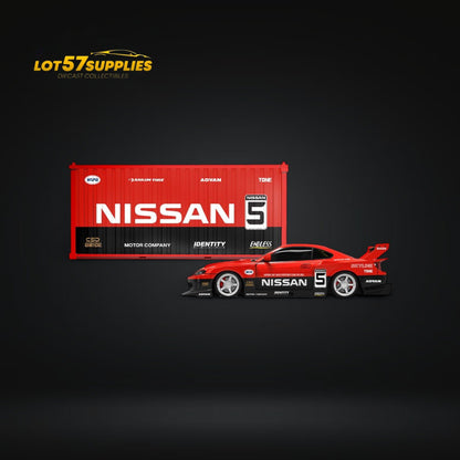 Pre-order Lot57Supplies diecast S15 Silvia model with Advan LBWK livery, container, 1:64 scale, detailed collectible car.