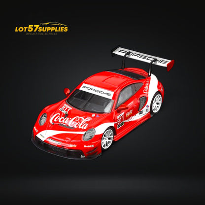 Pre-order diecast Porsche 911 GT3 model in Coca-Cola livery, 1:64 scale from Lot57Supplies Diecast Shop.