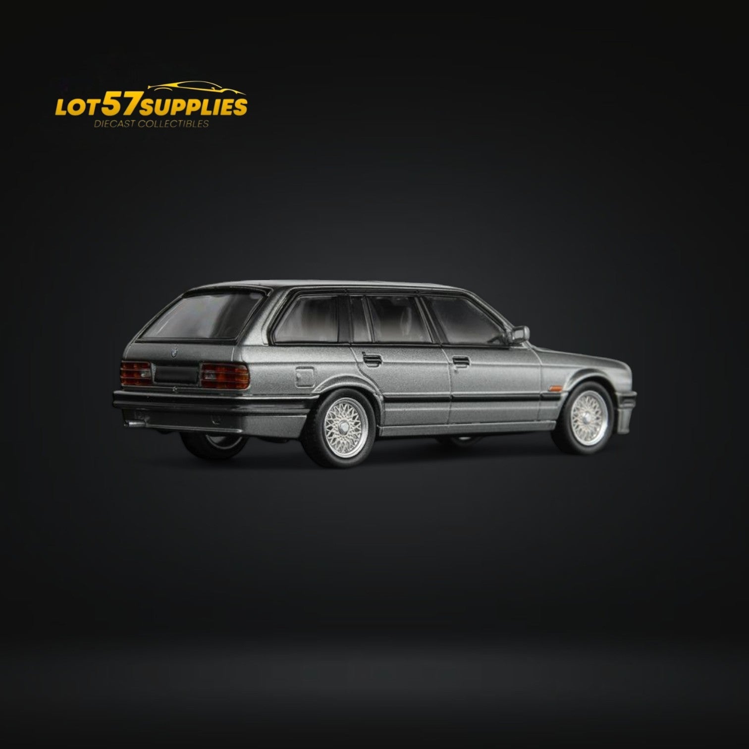 Silver grey BMW E30 Touring Wagon diecast model by Mortal BMW, 1:64 scale, detailed miniature collectible.