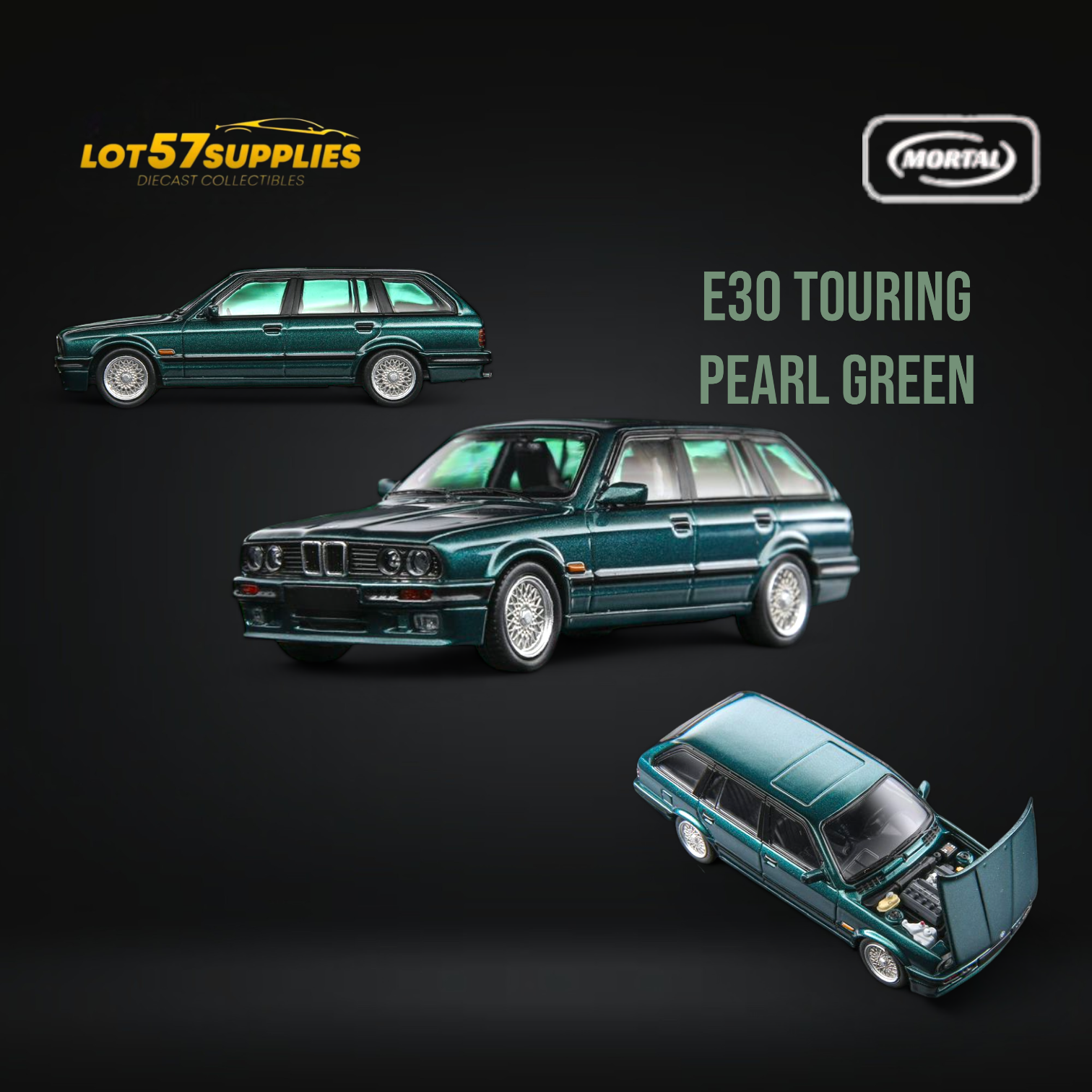 Mortal BMW E30 Touring Wagon Pearl Green 1:64 - Evergreen Kings
